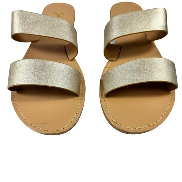 Gold Metallic Double Wide Straps Slide Sandal‎ Women's Slip on Size 8 - Picture 3 of 9